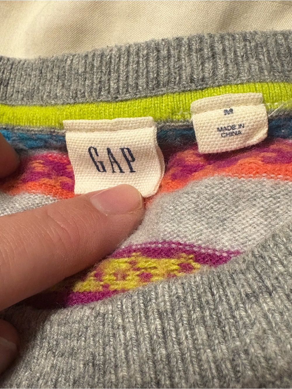 GAP Multicolor Fair Isle Crewneck Sweater - Gray, Blue, Pink, Orange, Purple - Picture 2 of 4